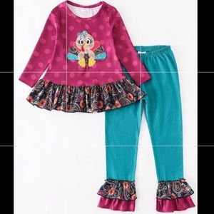 Plum Polka Dot Turkey Ruffle Pants Set